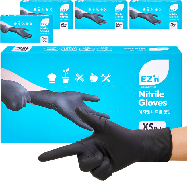 EZn이지엔 니트릴 장갑 3.5g 100p, 블랙, XS, 5개