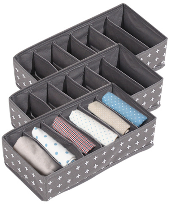 올리빙 크로스 속옷정리함 6칸, 그레이, 3개