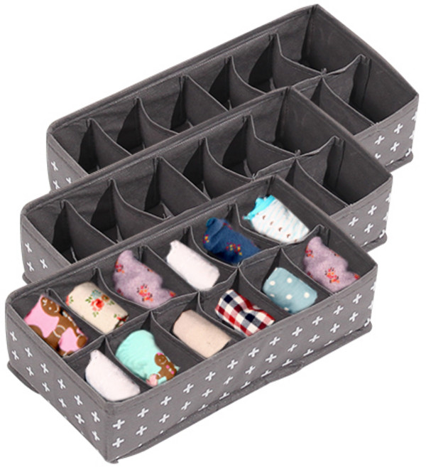 올리빙 크로스 속옷정리함 12칸, 그레이, 3개