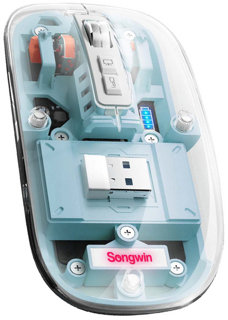 Songwin 尚之宇 辦公 Wireless 滑鼠 透明藍 2400 DPI CY-M133-BL 超薄 三模 七彩呼吸燈 靜音按鍵