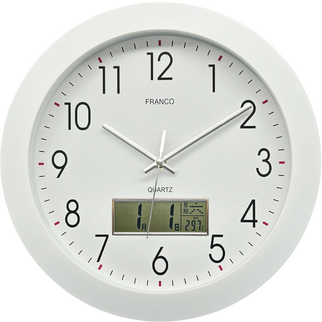 FRANCO 典雅液晶掛鐘, 白色, 1個