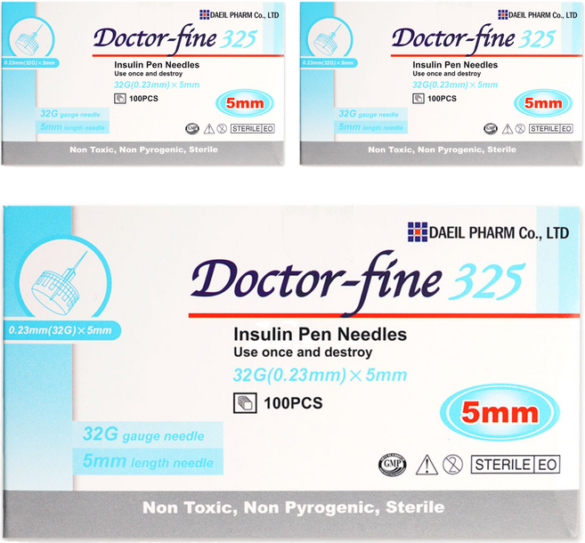 대일제약 닥터파인 인슐린 펜니들 멸균주사침 0.23 x 5 mm, 3개, 100개입