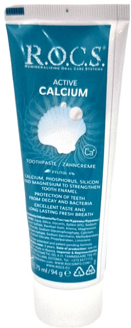 R.O.C.S. 高品質天然精油活性鈣牙膏 牙周病專用亮白牙膏 不含氟 不含防腐劑 不含三氯生, 94g, 94ml, 1條