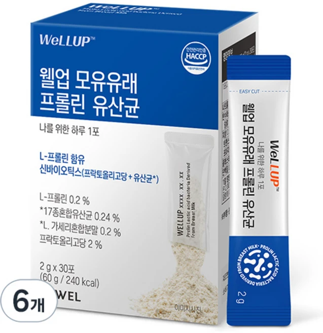 로엘 웰업 모유 유래 프롤린 유산균 스틱, 60g, 6개 - 쿠팡