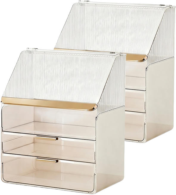 化妝品收納盒 SN015, 白色 + 金色, 2個