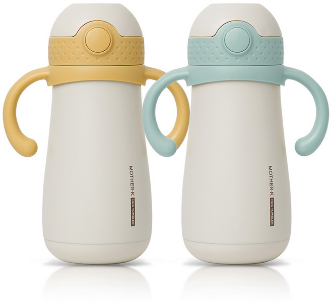 마더케이 허그 보온보냉 빨대컵, 350ml, 2개, 민트 + 머스터드