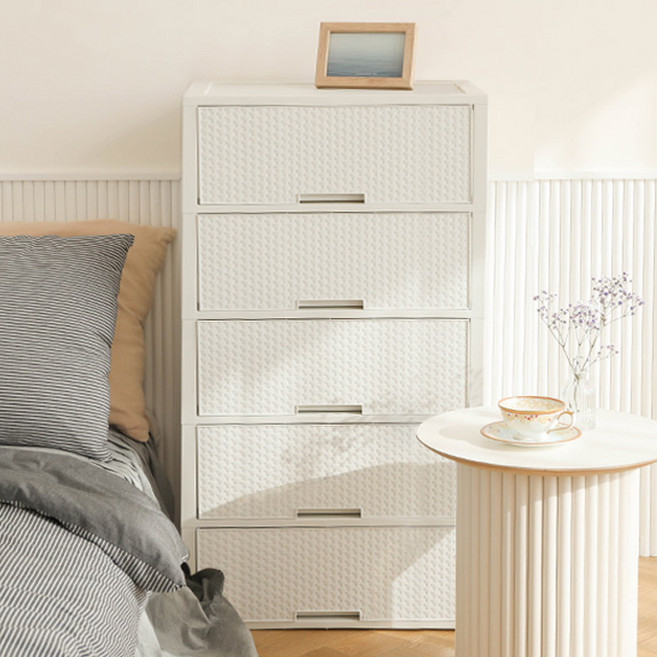 코멧 국내생산 라탄 서랍장, 화이트, 5단