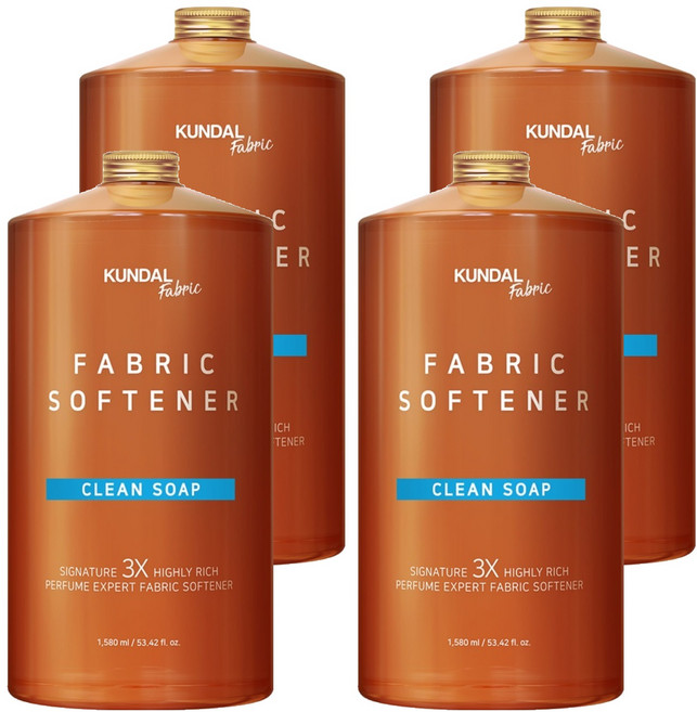 쿤달 시그니처 3X 초고농축 리치 퍼퓸 엑스퍼트 섬유유연제 클린솝향 본품, 1.58L, 4개