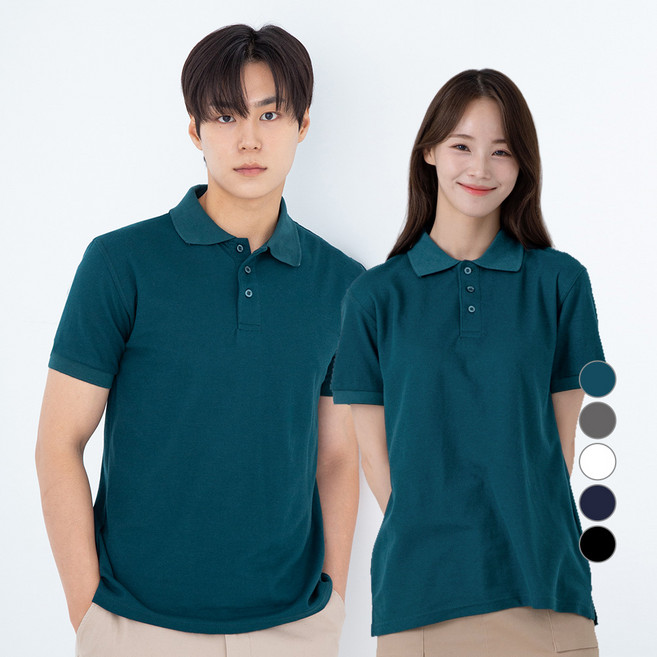 CARET 中性款柔軟短袖Polo衫, 深綠色