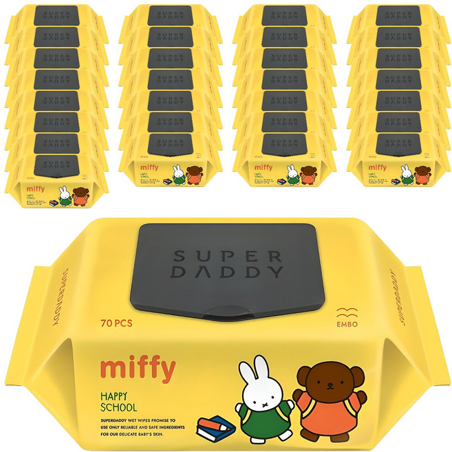 슈퍼대디 미피 신학기 에디션 엠보싱 아기물티슈 캡형, 70g, 70매, 60개