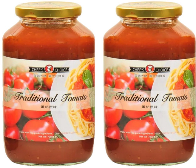 CHEF'S CHOICE 美味大師 義大利麵醬 蕃茄原味, 720g, 2罐