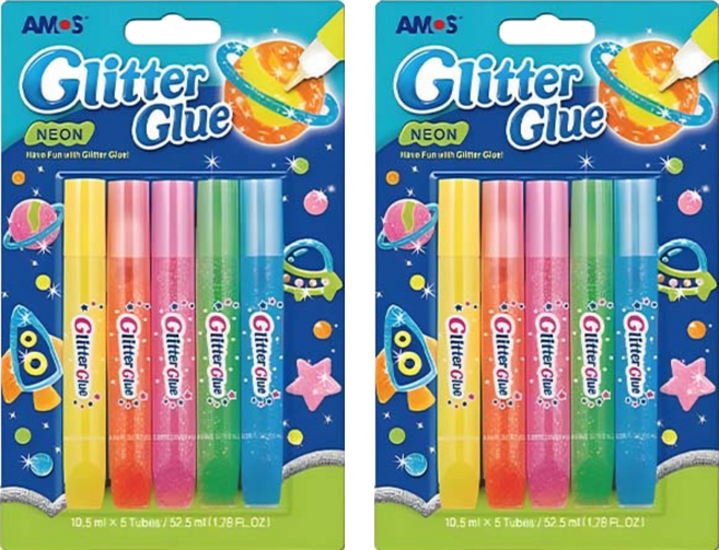 AMOS 阿摩司 螢光膠 不含溶劑 適用於紙張裝飾, 2組, 螢光色