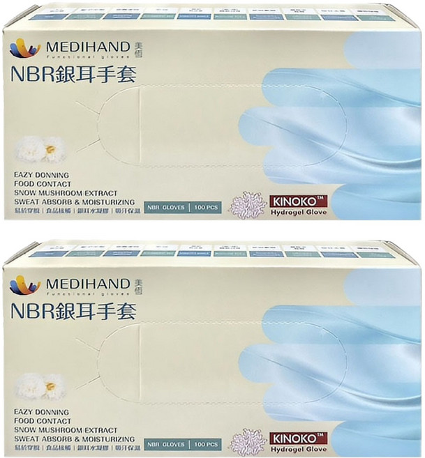 MEDIHAND 美恆 NBR銀耳手套 100個, 2盒, 雪藍色, S