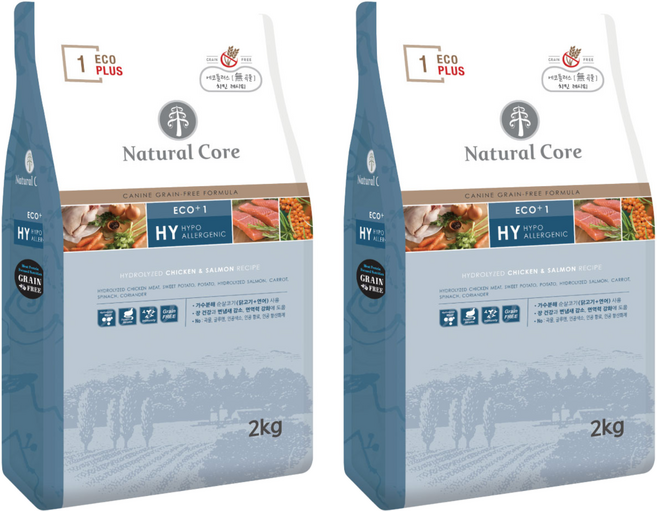 네츄럴코어 전연령 강아지 에코플러스1 그레인프리 건식사료, 닭+연어, 2kg, 2개