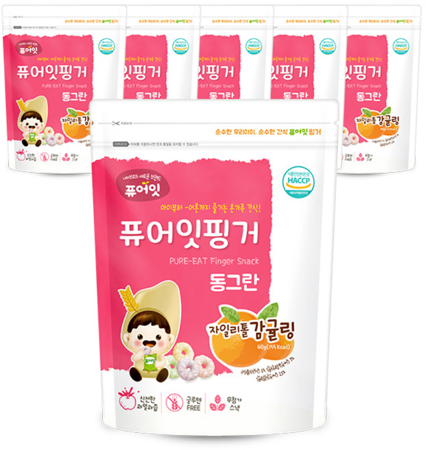 Pure Eat 孩童水果風味木糖醇米圈圈, 橘子口味, 40g, 6包
