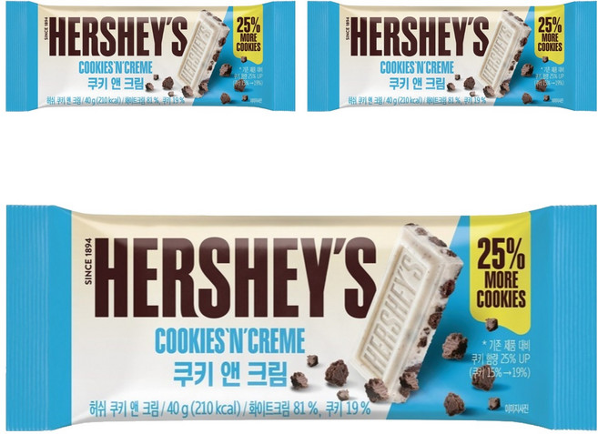 허쉬 쿠키 앤 크림 초콜릿, 40g, 3개
