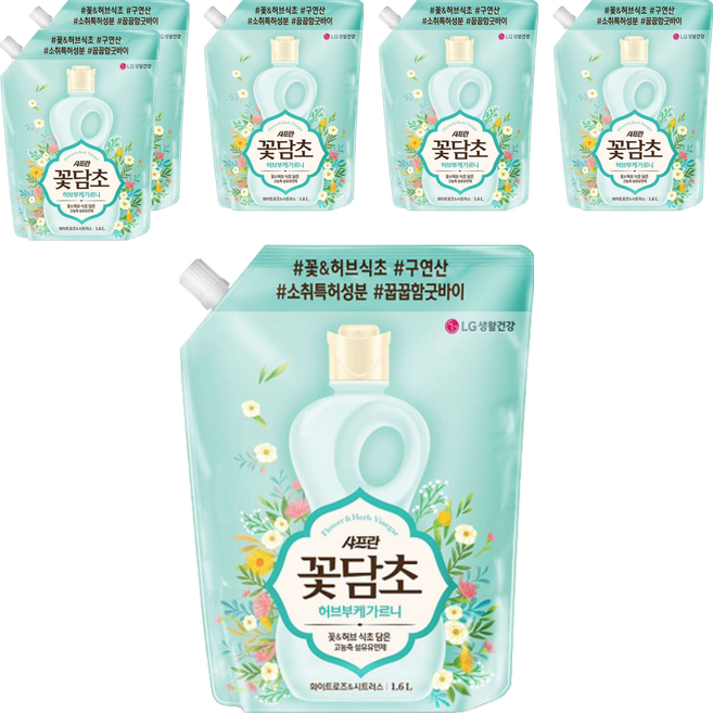 [비건라이프] 샤프란꽃담초 허브부케가르니 섬유유연제 화이트로즈 앤 시트러스 리필, 1.6L, 6개