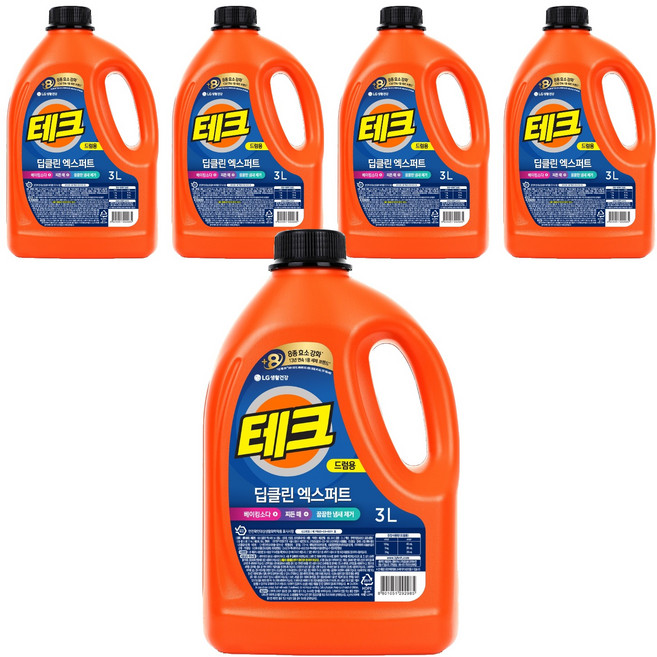 테크 딥클린 엑스퍼트 뉴 실내건조 액체세제 드럼 용기, 3L, 5개