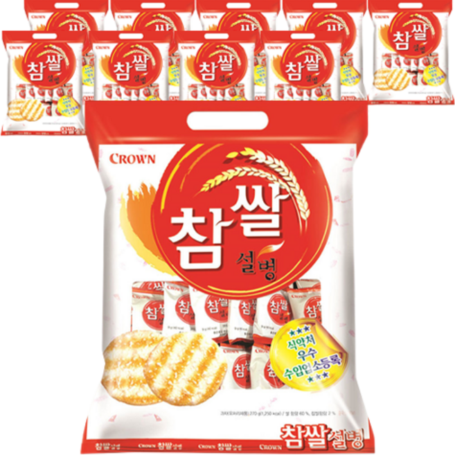 크라운 참쌀설병 쌀스낵, 270g, 10개