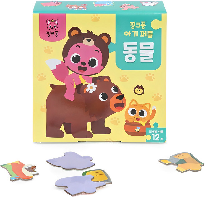 핑크퐁 아기 판퍼즐 동물 12종, 1세트, 12피스
