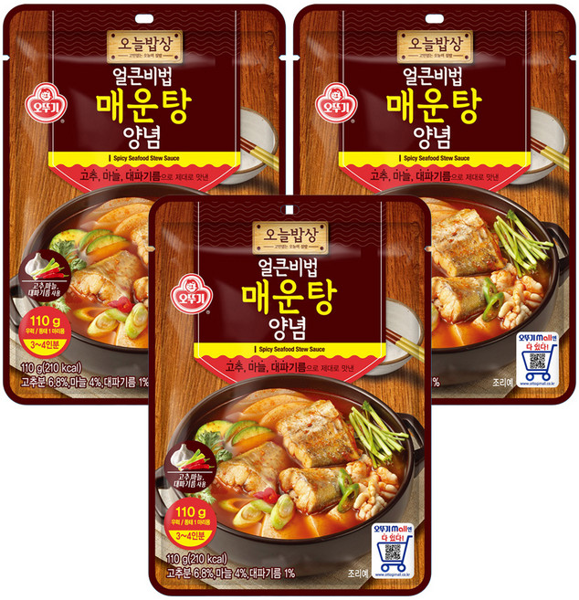 오뚜기 오늘밥상 얼큰비법 매운탕 양념, 110g, 3개