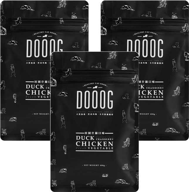 DOOOG 杜革 全貓無穀 田園什錦, 雞肉 + 鴨肉, 400g, 3包