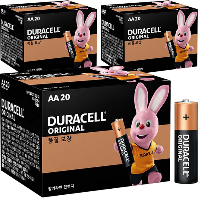 듀라셀 오리지널 AA 건전지, 20개입, 3개