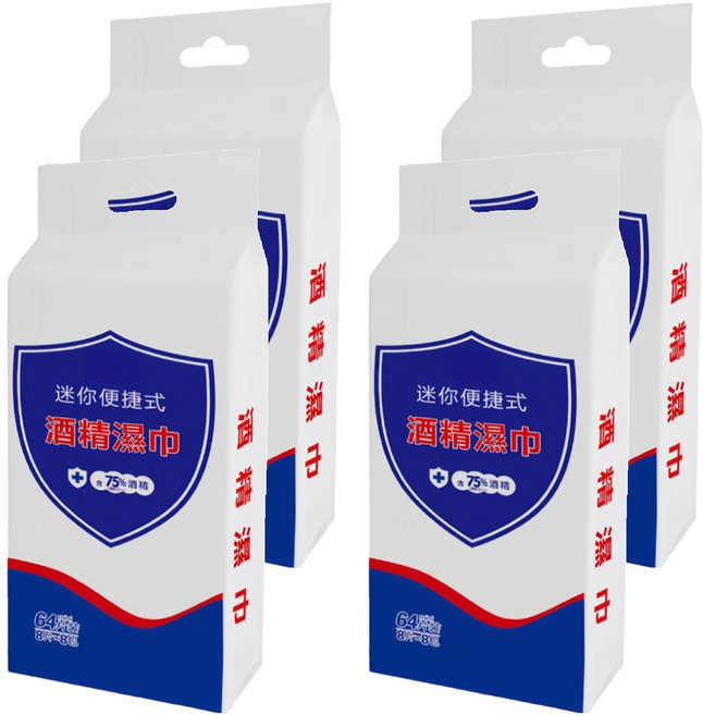 小麥購物 迷你酒精濕巾 S386 237g 獨立包裝 75%酒精, 8包, 4袋