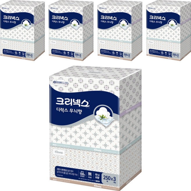 크리넥스 천연펄프 각티슈 디럭스 무늬향 2겹, 250매, 15개