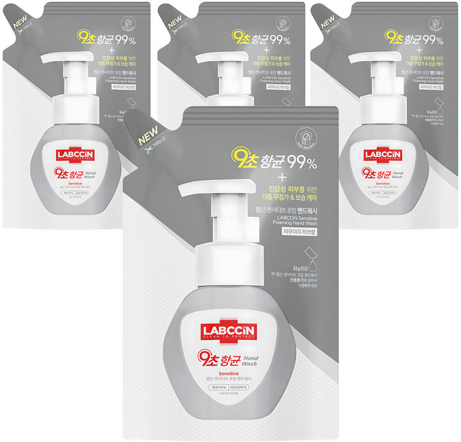 랩신 센서티브 포밍 핸드워시 리필 파우더리 허브향, 200ml, 4개