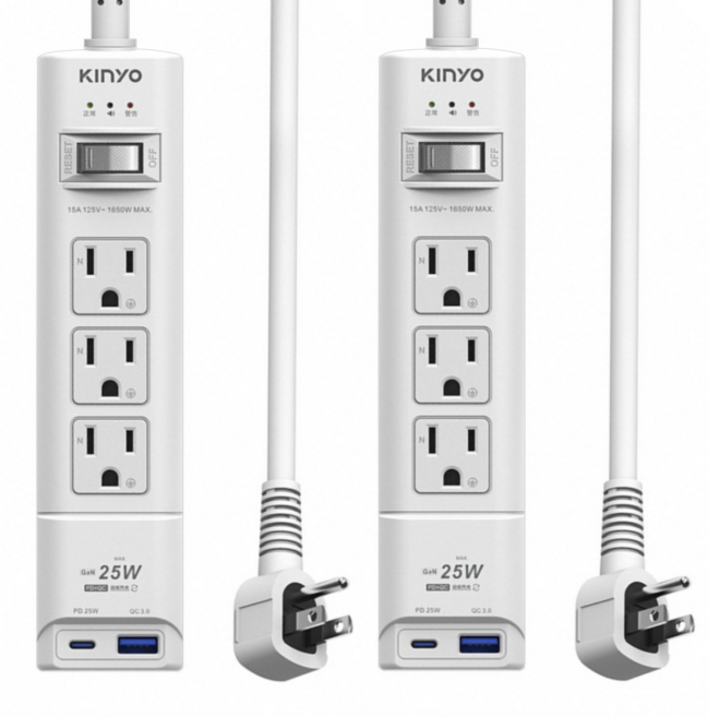 Kinyo PD+QC延長線 1開3插 GIPDB-3136, 1.8m, 白色, 2個