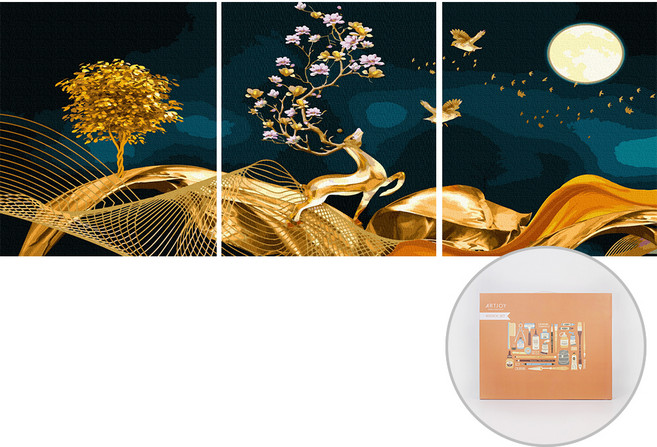 아트조이 DIY 명화 그리기 3단세트 40 x 50 cm, 꽃이 피어난 사슴동산, 1개