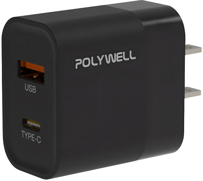 POLYWELL 寶利威爾 雙孔快充頭 30W PW15-T05-A052, 黑色, 1個