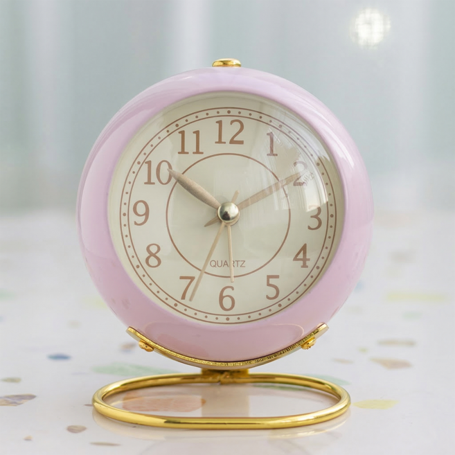 북유럽 파스텔 무소음 미니 인테리어 탁상용 시계, 핑크