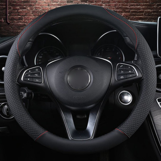 소울랜드 자동차 핸들커버, 블랙 + 다크블랙