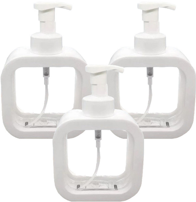 코어무역 투명 사각 대용량 디스펜서 거품형 500ml, 화이트, 3개