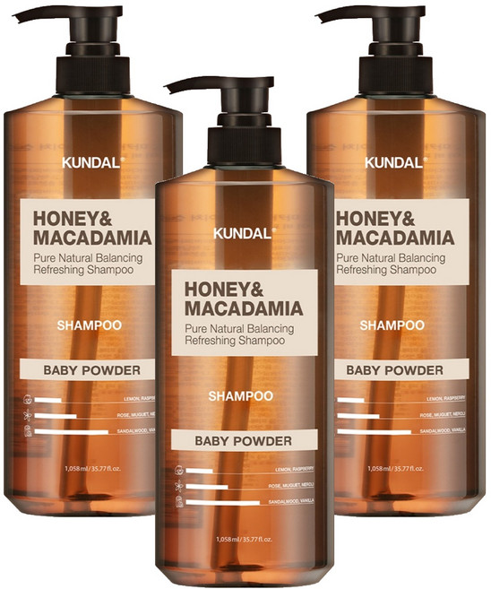 쿤달 네이처 샴푸 베이비파우더향, 1.058L, 3개