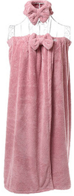 마켓피오 여성 목욕 탑 샤워가운 + 헤어밴드, 로즈핑크, 1세트