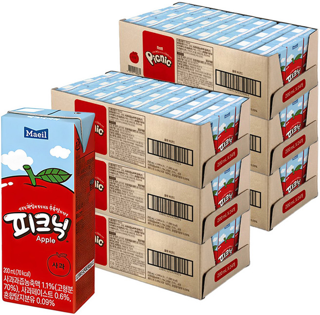 피크닉 사과맛, 200ml, 144개