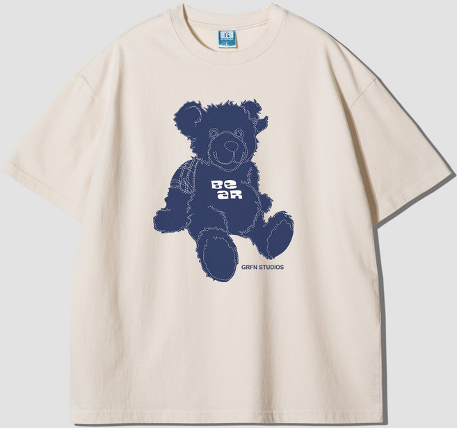 그랜피니 어센틱 오버핏 스티치 베어프린팅 라운드 통기성 20수 반팔 티셔츠