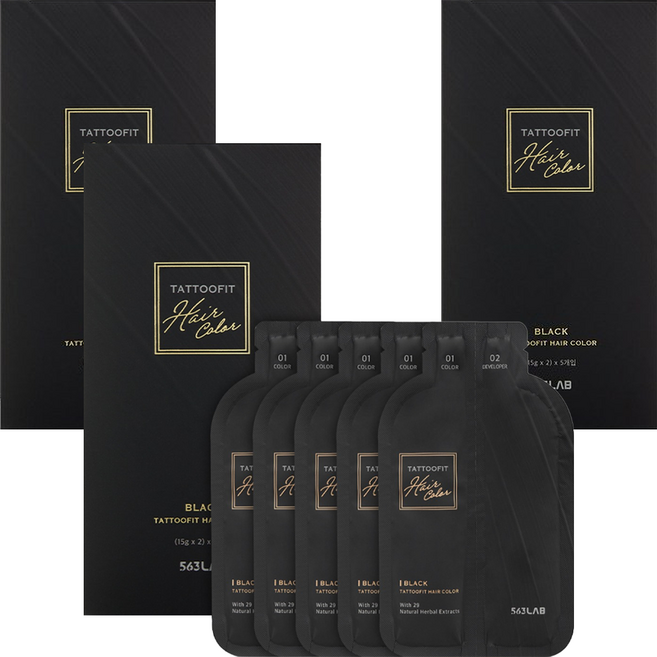 563랩 타투핏 헤어 컬러 염모제 5p, 블랙, 3개