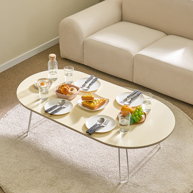 아이캔컴퍼니 국내생산 라운드볼 12060 LPM 접이식 테이블, 크림베이지