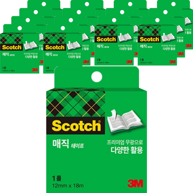 스카치 매직 테이프 리필 12mm x 18m, 혼합 색상, 15개