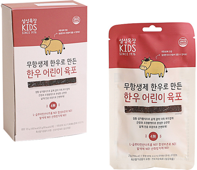 설성목장 무항생제 한우로 만든 한우 어린이 육포, 쇠고기 육포맛, 25g, 5개