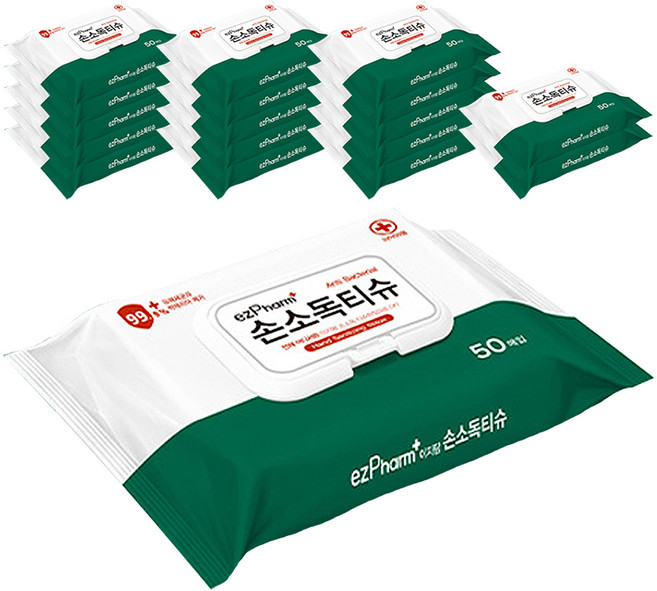 ezPharm 손소독 티슈, 50매, 18개