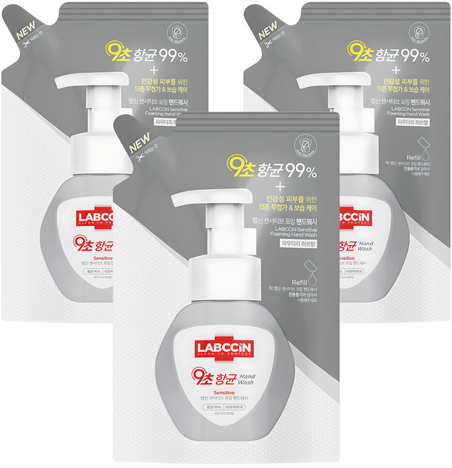 랩신 센서티브 포밍 핸드워시 리필 파우더리 허브향, 200ml, 3개