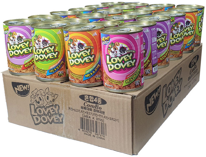 러비더비 강아지 간식 캔 4종 x 6p 세트, 혼합맛(치킨/소고기맛) + 혼합맛(치킨/오리고기맛) + 혼합맛(치킨/양고기맛) + 혼합맛(치킨/연어맛), 375g, 1세트