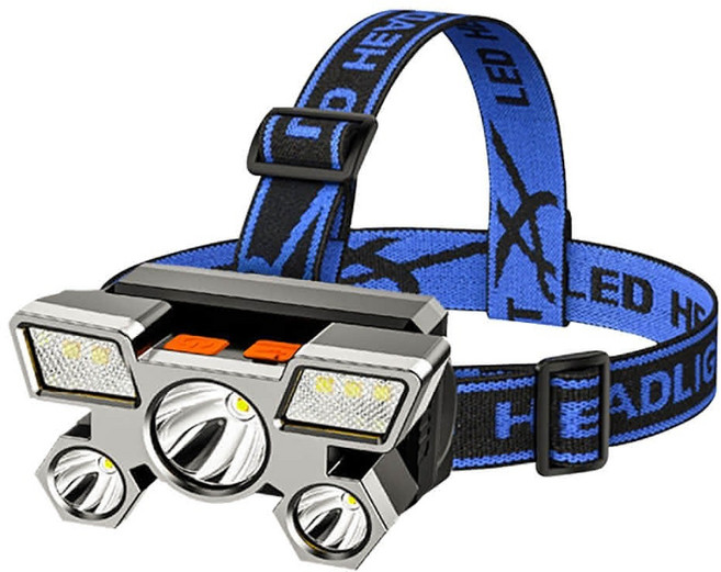 LED五頭飛機燈 升級強光款 6.5 x 5.3 x 6.7cm 157g, 1個, 黑色