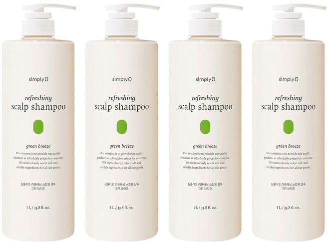 심플리오 리프레싱 스칼프 샴푸 그린 브리즈, 1L, 4개