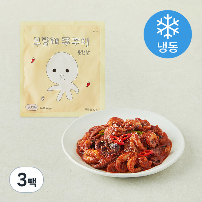부탇해 쭈꾸미 볶음 중간맛 (냉동), 500g, 3팩